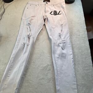 Loyalty over loot copper rivet Skinny white Jeans
